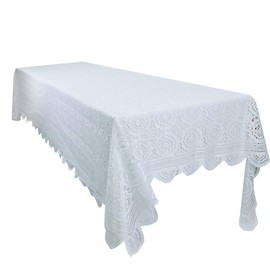 mookaitedecor Rectangular Tablecloth for Home Decor, Vintage Lace, Easy Care, Washable Tablecloth for Party, Wedding, White Flowers