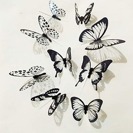 IKAAR 18 Pieces Butterfly Wall Sticker 3D Wall Stickers Living Room Wall Art Stickers Butterflies for Home Living Room Babys Bedroom Showcase Nursery Wall Art Decor (Black and White)