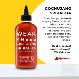 Weak Knees Gochujang Sriracha Hot Sauce | 10.5 oz Easy Squeeze Bottle | Classic Sriracha Chili Sauce mixed with Korean Gochujang Chili Paste | Foodie Gifts, Hot Sauce Gifts, Gifts for Men