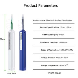 LIAYTRSS Pack of 2 Fibre Optic Cleaning Pens, Used as Fibre Optic Cleaning Tools for 1.25 mm LC/MU Connectors and 2.5 mm SC/ST/FC Connectors, Efficient Fibre Optic Cleaning Pens