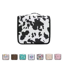 Hanging Travel Toiletry Bag Kit Makeup Case Cosmetics Organizer for Men Women Leopard (cow pattern)