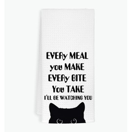 EXUQO Funny Cat Gifts for Women,Cat Hand Towels for Kitchen,Funny Black Cat Kitchen Towels,Decorative Cat Dish Towel for Kitchen(White Kitchen Towels)