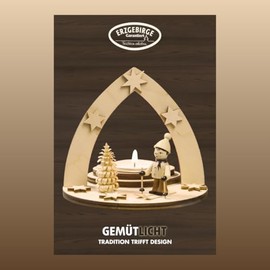 WEIGLA - Teelichthalter original Erzgebirge I Winterkind auf Ski I für 1 Teelicht I Weihnachtsdeko I Teelichthalter aus Holz