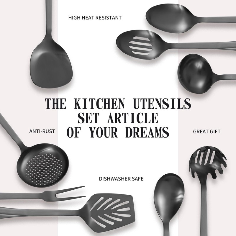 304 Stainless Steel Kitchen Utensil Set - 9pcs Cooking Utensils,