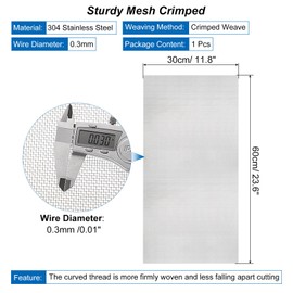 sourcing map 30 Mesh Hardware Cloth, 23.6x11.8 Wire Mesh 304 Stainless Steel Rust-proof Fine Wire Mesh Screen for DIY Projects, Vent, Cage, Garden, Window Screen, Filter Mesh