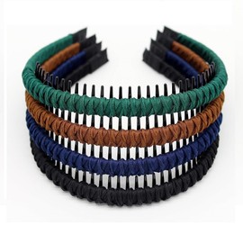 Women's Fashion Headbands Hair Accessories for Women Non-slip Braided hair bands Comfy tooth comb Hair Hoop (Black+Green+Coffee+Navy blue, 4 Pcs)
