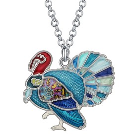 WEVENI Enamel Alloy Thanksgiving Turkey Necklace Chicken Pendant Charms Fashion Jewelry Gifts for Women Girls (Sky)