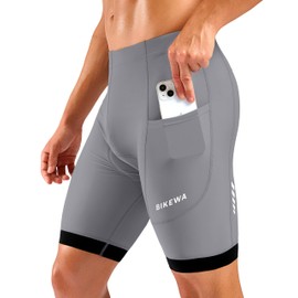Bikewa Men's Cycling Shorts 7" 4D Padded Bike Shorts for Men Road Biking Bicycle Riding Cycle Biker Phone Pockets(Light Grey,XL)