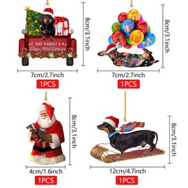 Christmas Tree Decorations, Christmas Tree Decorations, Pack of 4 Christmas Pendants, Dachshund Gifts, Christmas Decorations, Acrylic Fun Christmas Ornaments, Christmas Decoration Hanging, Christmas