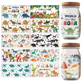 GOMAKERER 10 Sheets Transfers Stickers, Dinosaur Animal Rub on Transfers Wraps Decal Waterproof Printing UV Transfer Paper for 16oz Glass Cups Furniture DIY Crafts