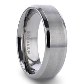 Thorsten SHIRE Titanium Mens Wedding Ring – Brushed Flat Center with Polished Beveled Edges – Comfort Fit – Lightweight, Durable, and Timeless Mens Wedding Band