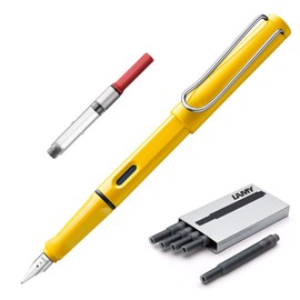 Lamy Safari | Yellow | Fine Nib | 5 Black Ink Cartridges, Z28 Converter and Wipe