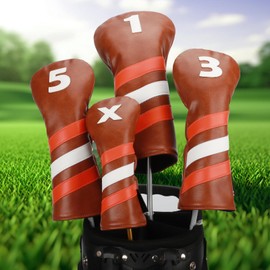 Golf Club Head Covers - 3pcs PU Leather Golf Headcovers for Woods and Driver Fairway, Golf Accessories Head Covers Set for Golf Clubs - Brown
