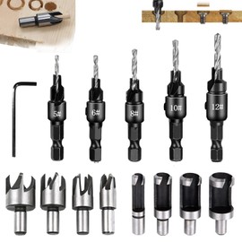 13 Pieces Drill Countersink Wood Set, 5 Wood Drill Bit Set, 8 Countersink Drill Countersink Wood, Wood Twist Drill Bit with an L Key for Wood, DIY Woodworking