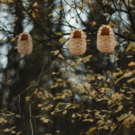 BESPORTBLE 6Pcs Handwoven Bamboo Bird Nest with Hooks, Rustic Style Finch Shelter for Outdoor Garden Decoration, Light Brown Wren Houses for Small Birds