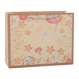 HANSWARE 4 Pack 9.6" Medium Brown Gift Bags with Handles,Vintage Flower Paper Gift Bag for Presents Cute Bags for Valentines,Wedding,Easter,Christmas,Baby Shower,Birthday Party,9.6"L x 3.7"W x 7.7"H