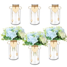 DRANSMIC Vintage Glass Vases for Flowers, Set of 6 Mason Jar Vase Table Centerpieces for Farmhouse Room Decor, Wedding, Bridal Shower Bud Vase Set (Medium)