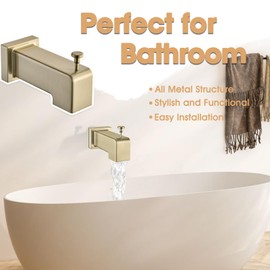 YASINU Slip On Diverter Tub Spout, Sleek Square Design for Bathroom, Fits 1/2" Copper Pipe (5/8" OD), Child-Safe Rounded Edges, Easy Installation, Brushed Gold
