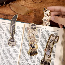 4pcs Vintage Bookmarks for Reading Women & Men, Unique Pretty Cute Metal Book Marks Kit Gifts for Book Lovers, Readers, Writers, Teens, Kids, Fantacy Cool Retro Page Markers Accessories for Bibles