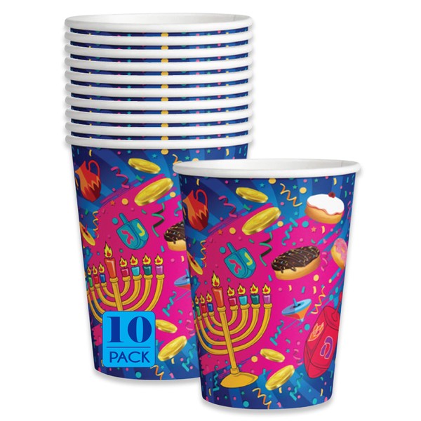 Izzy 'n' Dizzy Hanukkah - Vasos de papel de Janucá - 9 oz - Paquete de 10