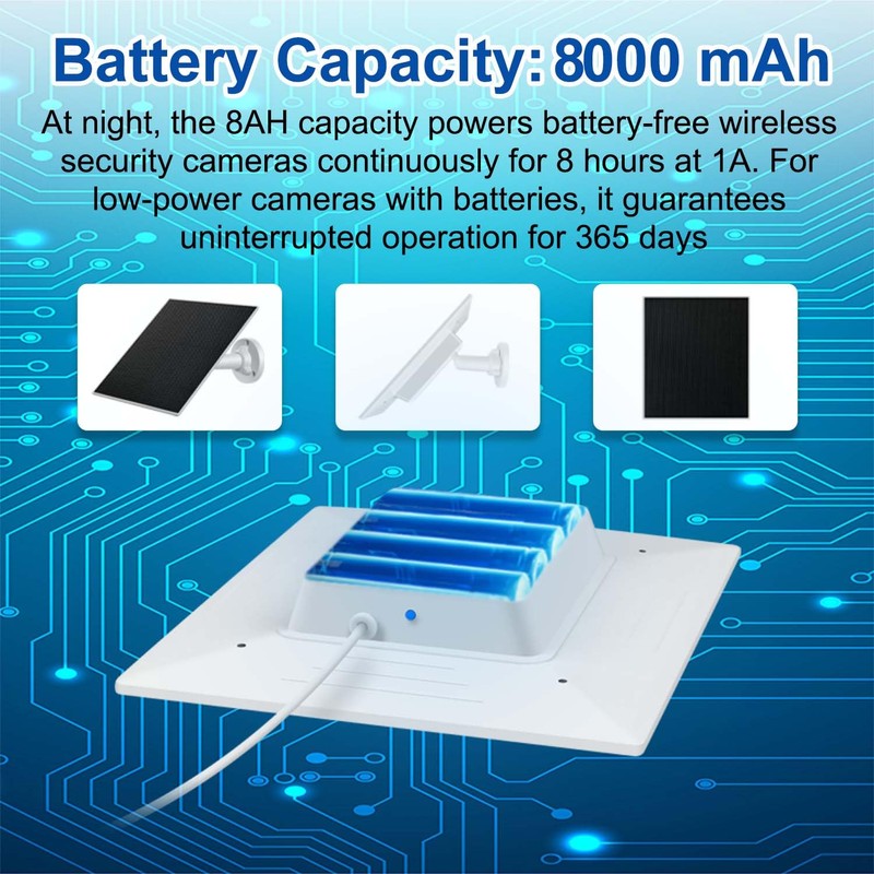 5W Solar Panel with 8000mAh Battery for Security Cameras, 360°