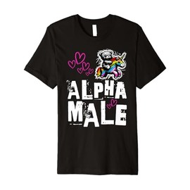 Cute Alpha Male Unicorn Riding on Rainbow Teddy Premium T-Shirt