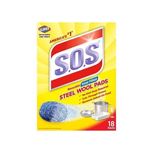 S.O.S Steel Wool Soap Scrubber Sponge Pads, 18 ct