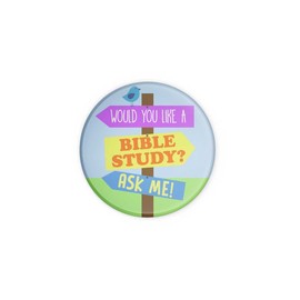 Pin Badges with "Would You Like a Bible Study? Ask Me!" - Pack of 20