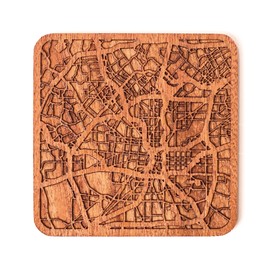 San Antonio Map Coaster by O3 Design Studio, 1 piece, Sapele Wooden Coaster With City Map, Handmade, Multiple city optional