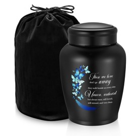 SOITIS Large Stainless Steel Urn for Human Ashes - 8.5 Inch Decorative Funeral Urn, Butterfly Cremation Keepsake for Men Women, Black Memorial Keepsake for Ashes