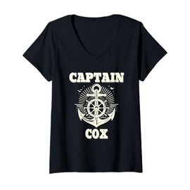 Womens Captain Cox Anchor and Ship Wheel Nautical Graphic Design V-Neck T-Shirt