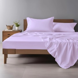 HOME PRIDES Soft King Size Sheet Set - Soft 300 Thread Count Sateen, Natural 100% Cotton Sheets for King Size Bed, Oeko Tex Certified, Deep Pockets for a, Durable Bedding Set Light Lilac Pink
