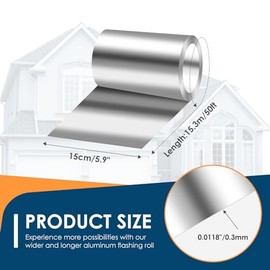 Aluminum Roll Flashing, 6'' x 50' Metal Roofing Roll for Roof and Garden, Prevents Roofing Stains, 0.019-inch/0.3 mm Thickness (26GA) Roof Strip for Moss and Mildew Prevention