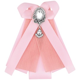 Elerevyo Women's Bow Brooch Rhinestoneand Pearl Ribbon Neck Tie Accessories Bow Tie One Size Pink