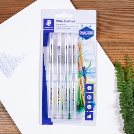 STAEDTLER 949-SBK4-C Waterbrush for Watercolour, Paint and Blend, Even Water Release, Durable Nylon Tip for Dimensional Retention, Set of 4 Different Brush Tips, 949-SBK4-C