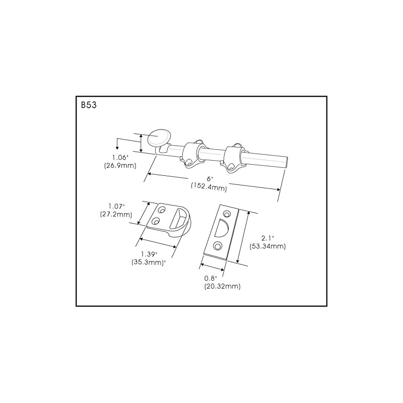 QCAA Solid Brass Dutch Door Bolt, 6", Polished Brass, 1