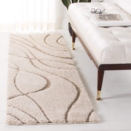Safavieh Florida Shag Collection SG471 Abstract Wave 1.2-inch Thick Runner, 2'3" x 17' , Cream / Beige