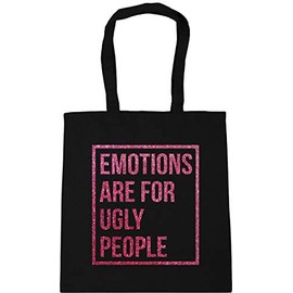 Hippowarehouse Emotions are for ugly people - Pink glitter Tote Shopping Gym Beach Bag 42cm x38cm, 10 litres