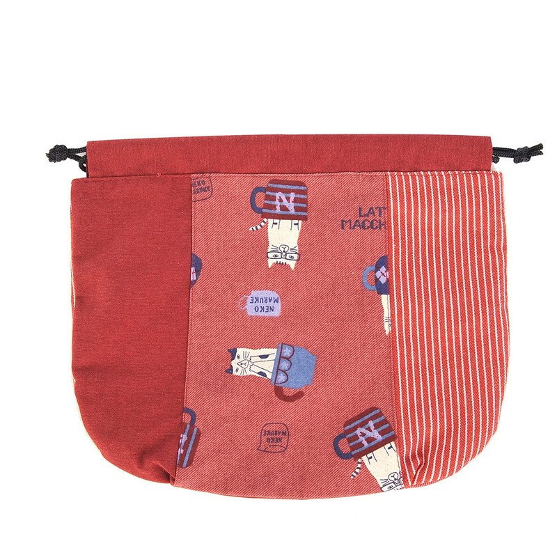 Kusuguru Japan Drawstring Cat Round Omochi Drawstring, red