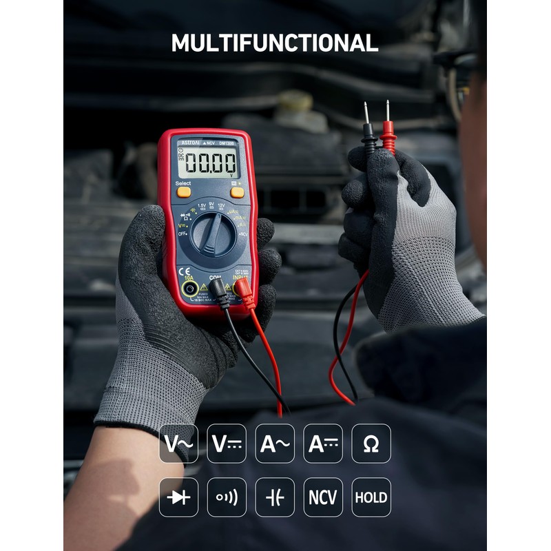AstroAI Digital Multimeter, Voltmeter 1.5v/9v/12v Battery Voltage Tester Auto-Ranging/Ohmmeter/DMM with