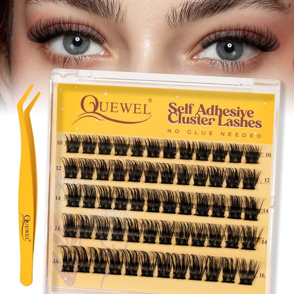 QUEWEL Selbstklebende Wimpernverlängerung, natürliches Aussehen, kein Kleber erforderlich, Set für