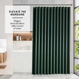 Clara Clark Hunter Green Shower Curtain - Waterproof Shower Curtains for Bathroom, Waffle Shower Curtain Fabric, Thick Bathroom Curtain, Fabric Shower Curtain 72x72, Hotel Quality Cloth Shower Curtain