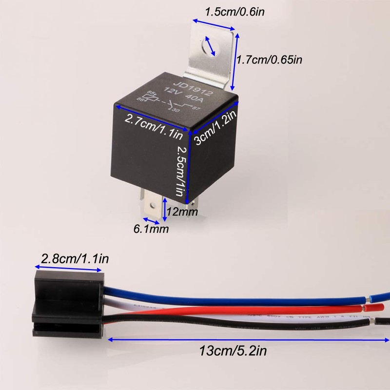 Gebildet 2pcs JD1912 Car Relay Harness 12V 40A 4 Pin