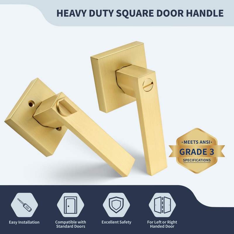 LOQRON Square Privacy Gold Door Handles (No Key) for Bathroom