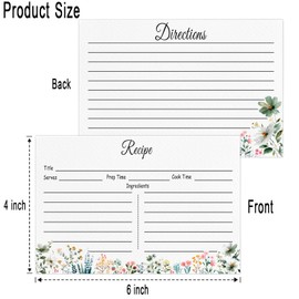 4x6 Recipe Cards for Bridal Shower and Wildflower Weddings, Recipe Card flower Double-Sided, Bridal Shower Card - 50 Pack