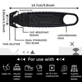 Therwen 30 Pcs Safety Box Cutter Knife of Stainless Steel Concealed Blade Package Opener with Tape Splitter for Carton Cardboard Wrap Letter Work Bag Straps Film Utility Tool (Black)