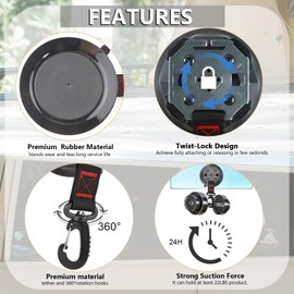 4 Pack Strong Tent Suction Cup with Hook for Securing Camping Tent Tarp, Heavy Duty Camping Tie Down Suction Cups,Twist-Lock Vacuum Suction Cup for Car Mount,Tent Suction Cup Anchors for Outdoor