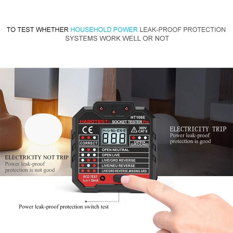 QUILLE Socket Tester Mains Outlet Tester with LCD Display Neutral