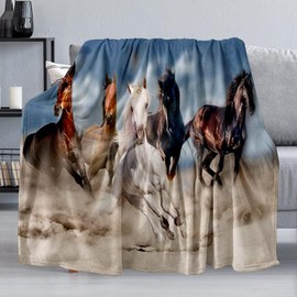 Horse Throw Blanket Gift, Soft Warm Fuzzy Plush Blanket, Smooth Cozy Flannel Blanket for Bed/Couch/Camping (60"x50", Five Horse)