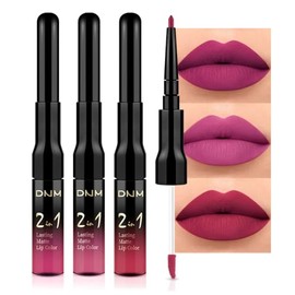 evpct- Juego de 3 lápices labiales mate, delineadores y pintalabios de larga duración, color rosa cálido, rojo ciruela y arándano oscuro